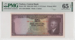 Turkey, 2 1/2 Lira, 1947, UNC, p140, 3.Emission
PMG 65 EPQ, The sixth highest rated coin
Estimate: USD 1200 - 2400
