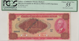 Turkey, 500 Lira, 1947, AUNC, p147s, SPECIMEN
4.Emission
Estimate: USD 150 - 300