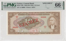 Turkey, 10 Lira, 1948, UNC, p148s, SPECIMEN
4.Emission, PMG 66 EPQ
Estimate: USD 250 - 500