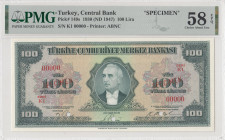 Turkey, 100 Lira, 1947, AUNC, p149s, SPECIMEN
4.Emission, PMG 58 EPQ
Estimate: USD 250 - 500