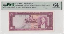 Turkey, 2 1/2 Lira, 1952, UNC, p150, 5.Emission
PMG 64, rare condition
Estimate: USD 1500 - 3000