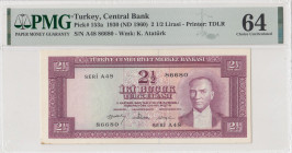 Turkey, 2 1/2 Lira, 1960, UNC, p153, 5.Emission
PMG 64
Estimate: USD 300 - 600