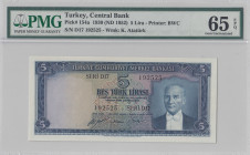 Turkey, 5 Lira, 1952, UNC, p154a, 5.Emission
PMG 65 EPQ, The sixth highest rated banknotes
Estimate: USD 1500 - 3000