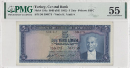 Turkey, 5 Lira, 1952, AUNC, p154a, 5.Emission
PMG 55, Central Bank
Estimate: USD 150 - 300