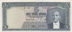 Turkey, 5 Lira, 1965, AUNC, p174a, 5.Emission
Estimate: USD 75 - 150