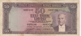 Turkey, 50 Lira, 1953, VF, p163, 5.Emission
There are minor cracks and stains
Estimate: USD 30 - 60