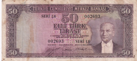 Turkey, 50 Lira, 1953, VF, p163, 5.Emission
Stained
Estimate: USD 30 - 60