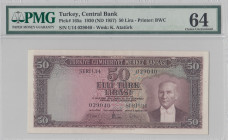 Turkey, 50 Lira, 1957, UNC, p165a, 5.Emission
PMG 64, TOP POP (Highest PMG score for this pick number)
Estimate: USD 4500 - 9000