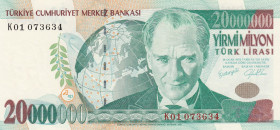 Turkey, 20.000.000 Lira, 2001, UNC, p215, 7.Emission
"K01" Prefix
Estimate: USD 25 - 50