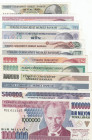 Turkey, 10-100-500-1.000-5.000-10.000-20.000-50.000-100.000-250.000-500.000-1.000.000 Lira, UNC, 7.Emission
(Total 12 banknotes), 100-500.000 Lira, A...