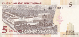 Turkey, 5 New Lira, 2005, UNC, p217, 8. Emisyon
Nice serial number
Estimate: USD 20 - 40
