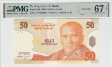 Turkey, 50 New Lira, 2005, UNC, p220, Radar
8.Emission, PMG 67 EPQ, High condition 
Estimate: USD 250 - 500