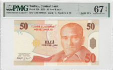 Turkey, 50 New Lira, 2005, UNC, p220, Radar
8.Emission, PMG 67 EPQ, High condition 
Estimate: USD 250 - 500
