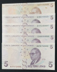 Turkey, 5 Lira, 2009/2001, UNC, 9.Emission
(Total 5 banknotes)
Estimate: USD 20 - 40