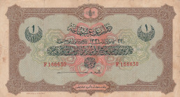 Turkey, Ottoman Empire, 1 Livre, 1916, VF(+), p83, Talat / Panfili
V. Mehmed Reşad Period, A.H.: December 22, 1331, signature: Talat / Panfili, There...