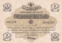 Turkey, Ottoman Empire, 5 Piastres, 1916, UNC, p87, Talat / Hüseyin Cahid
V. Mehmed Reşad Period, AH: 6 August 1332,sign: Talat / Hüseyin Cahid, Ligh...