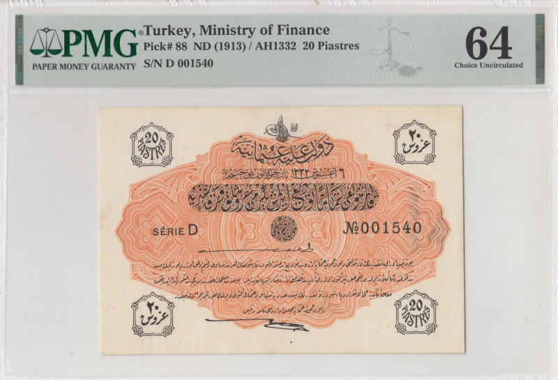 Turkey, Ottoman Empire, 20 Piastres, 1916, UNC, p88, Talat / Hüseyin Cahid
PMG ...