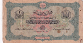 Turkey, Ottoman Empire, 1 Livre, 1916, FINE, p90a, Talat / Janko
V. Mehmed Reşad period, AH: 6 August 1332, sign: Talat/ Janko, There are stains and ...