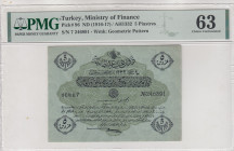 Turkey, Ottoman Empire, 5 Piastres, 1916, UNC, p96, Cavid / Hüseyin Cahid
PMG 63, V. Mehmed Reşad Period, AH: 4 February 1332, Sign: Cavid / Hüseyin ...