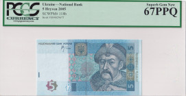 Ukraine, 5 Hryven, 2005, UNC, p118b
PCGS 67 PPQ, High Condition
Estimate: USD 25 - 50