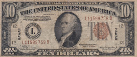 United States of America, 10 Dollars, 1934, VF, p40a
Overprint "Hawaii", Federal Reserve Note - brown seal , Split
Estimate: USD 100 - 200