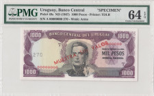 Uruguay, 1.000 Pesos, 1967, UNC, p49s, SPECIMEN
PMG 64 EPQ
Estimate: USD 125 - 250