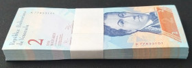 Venezuela, 2 Bolívares, 2012, UNC, p88d, BUNDLE
(Total 100 Banknotes), Banco Central de Venezuela 
Estimate: USD 25 - 50