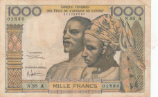 West African States, 1.000 Francs, 1959/1965, VF, p103Af
Stained
Estimate: USD 20 - 40