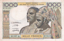 West African States, 1.000 Francs, 1959/1965, VF, p103An
"A'' Ivory Coast, Stained
Estimate: USD 25 - 50