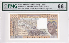 West African States, 1.000 Francs, 1985, UNC, p107Af
PMG 66 EPQ, "A'' Ivory Coast
Estimate: USD 60 - 120