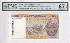 West African States, 1.000 Francs, 1993, UNC, p411Dc
PMG 67 EPQ, High condition , "D" Mali
Estimate: USD 50 - 100