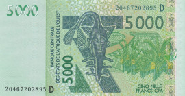 West African States, 5.000 Francs, 2021, UNC, p417D
"D" Mali
Estimate: USD 20 - 40