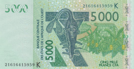 West African States, 5.000 Francs, 2021, UNC, p717K
"K'' Senegal
Estimate: USD 20 - 40