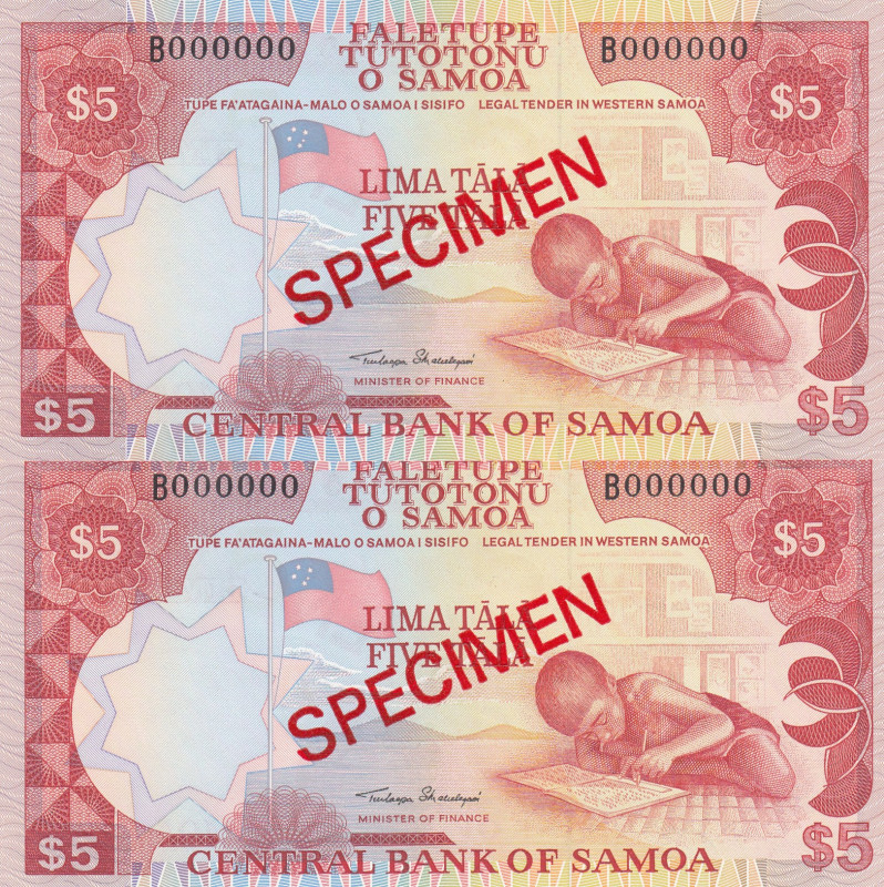 Western Samoa, 5 Tala, 1985, UNC, p26s, SPECIMEN
(Total 2 banknotes)
Estimate:...