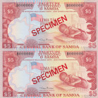 Western Samoa, 5 Tala, 1985, UNC, p26s, SPECIMEN
(Total 2 banknotes)
Estimate: USD 30 - 60