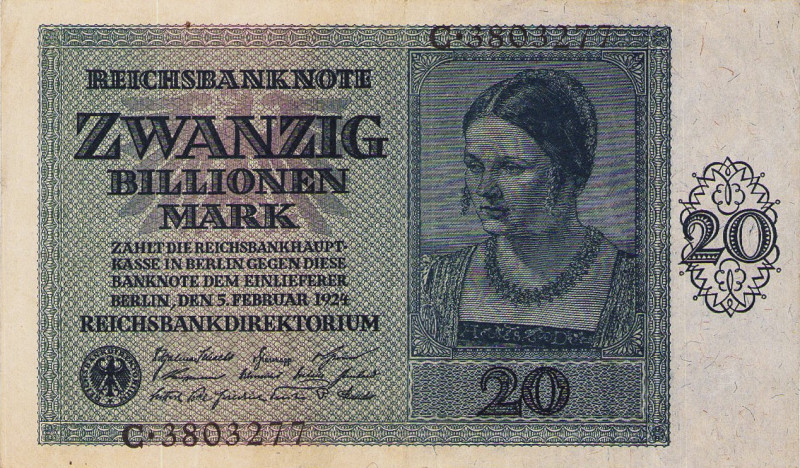Deutsches Reich bis 1945
Geldscheine der Inflation 1919-1924 20 Billionen Mark ...