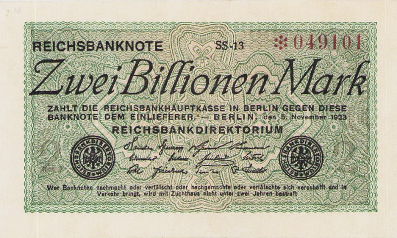 Deutsches Reich bis 1945
Geldscheine der Inflation 1919-1924 2 Billionen Mark 5...