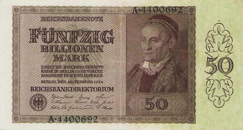 Deutsches Reich bis 1945
Geldscheine der Inflation 1919-1924 50 Billionen Mark ...
