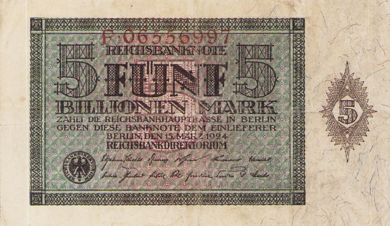 Deutsches Reich bis 1945
Geldscheine der Inflation 1919-1924 5 Billionen Mark 1...