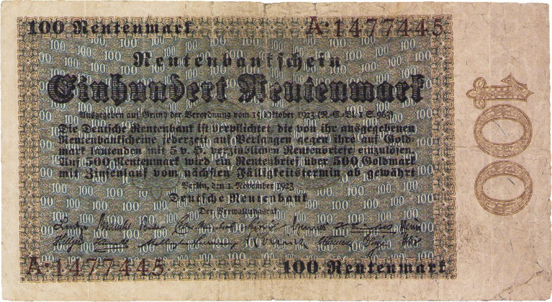 Deutsches Reich bis 1945
Deutsche Rentenbank 1923-1937 100 Rentenmark 1.11.1923...