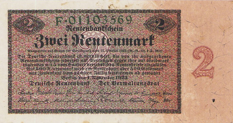 Deutsches Reich bis 1945
Deutsche Rentenbank 1923-1937 2 Rentenmark 1.11.1923. ...