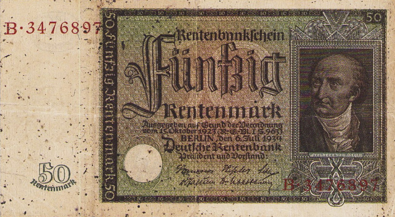 Deutsches Reich bis 1945
Deutsche Rentenbank 1923-1937 50 Rentenmark 6.7.1934. ...