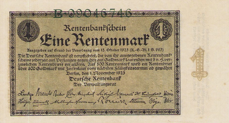 Deutsches Reich bis 1945
Deutsche Rentenbank 1923-1937 1 Rentenmark 1.11.1923. ...