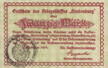 Deutsches Reich bis 1945
Kriegsnotgeld 50 Pfennig, 1, 5 und 20 Mark 25.2.1919. Gutscheine des Kriegsschiffes "Hindenburg" mit Stempel "Kaiserliche Ma...