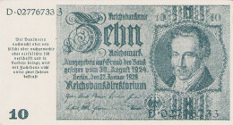 Deutsches Reich bis 1945
Notausgaben im Frühjahr 1945 10 Reichsmark 22.1.1929. Provisorium gedruckt auf Lebensmittelkartenpapier mit Wasserzeichen He...