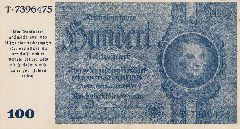 Deutsches Reich bis 1945
Notausgaben im Frühjahr 1945 100 Reichsmark 24.6.1935....