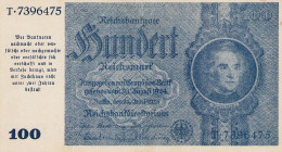 Deutsches Reich bis 1945
Notausgaben im Frühjahr 1945 100 Reichsmark 24.6.1935. Provisorium gedruckt auf Lebensmittelkartenpapier mit Wasserzeichen H...