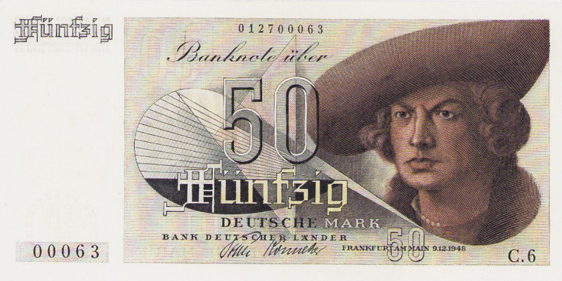 Bundesrepublik Deutschland
Bank deutscher Länder 1948-1949 50 DM 9.12.1948. Mit...