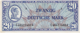 Bundesrepublik Deutschland
Bank deutscher Länder 1948-1949 20 DM 20.6.1948. Typ "Liberty". Serie C/A Ro. 246 a Rand etwas beschnitten, III+