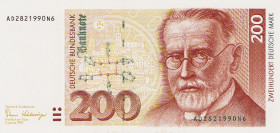 Bundesrepublik Deutschland
Deutsche Bundesbank 1960-1999 200 DM 2.1.1989. Serie AD/N6 Ro. 295 a I-